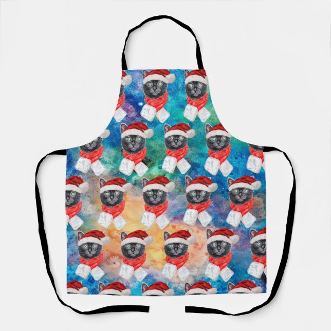 Niedlich Black Cat Weihnachtsfeiertage Schürze (Vorderseite)