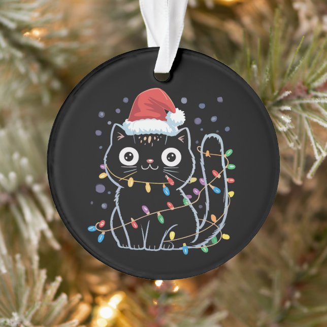 Niedlich Black Cat Weihnachtslicht Meow Kitty Ornament (Baum)