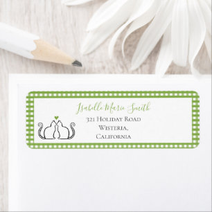 Niedlich Black Cats Green Heart Gingham Border Whi