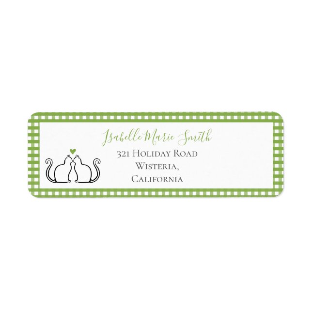 Niedlich Black Cats Green Heart Gingham Border Whi (Vorne)