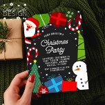 Niedlich Black Christmas Party Santa & Snowman Einladung<br><div class="desc">Mit dieser niedlichen Schwarzen Urlaubseinladung laden Sie die Gäste zu Ihrem Weihnachtsfest ein. Hier finden Sie den Weihnachtsmann,  Schneemann,  Geschenke,  Bonbons,  Weihnachtsbäume,  Ziergegenstände,  einen schneebedeckten Rahmen und ein niedliches Party auf der Rückseite.</div>