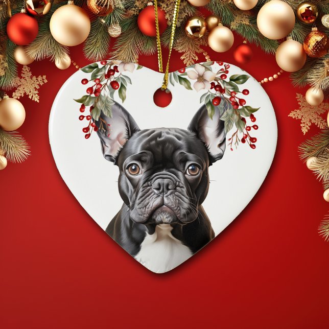 Niedlich Black French Bulldog Holly Berry Weihnach Keramik Ornament (Von Creator hochgeladen)