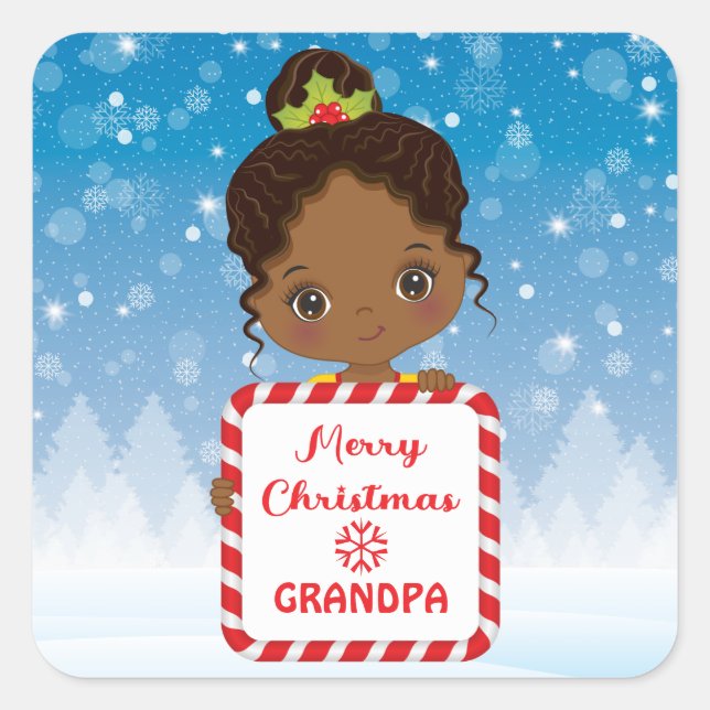 Niedlich Black Girl Holding Candy Xmas Frame Stick Quadratischer Aufkleber (Vorderseite)