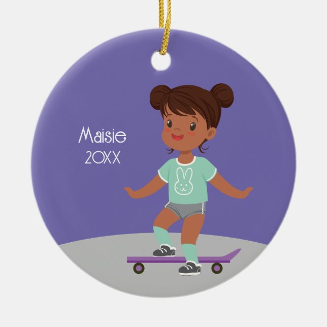 Niedlich Black Girl Skateboard Keramik Ornament (Vorne)