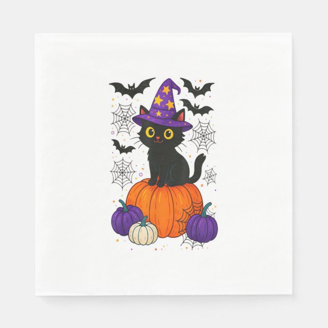 Niedlich Black Hexe Kat Pumpkin Halloween Kostüm F Serviette (Vorderseite)
