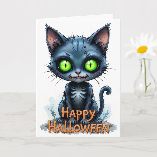 Niedlich Black Kitten Halloween Whimsical Cat Love Karte (Kleine Pflanze)