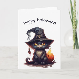 Niedlich Black Kitten Hexe Halloween Karte