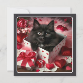 Niedlich Black Kitten in Box Funny Valentine Feiertagskarte
