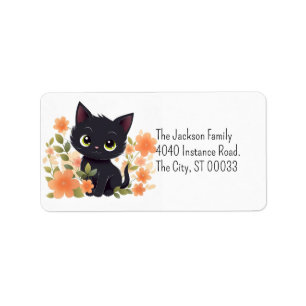 Niedlich Black Kitten Kawaii Chibi Adressaufkleber