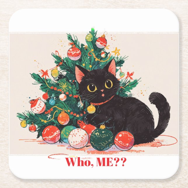 Niedlich Black Kitten Look Guilty - Christmas Rechteckiger Pappuntersetzer (Vorderseite)