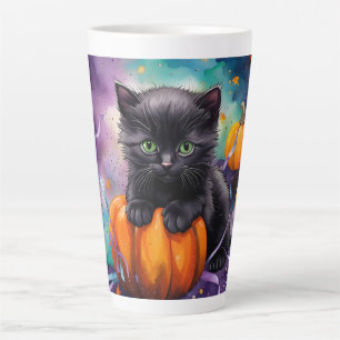 Niedlich Black Kitten Pumpkins N Ribbons Halloween Milchtasse