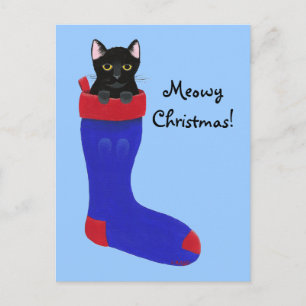Niedlich Black Kitten Weihnachten Strumpf Postkart
