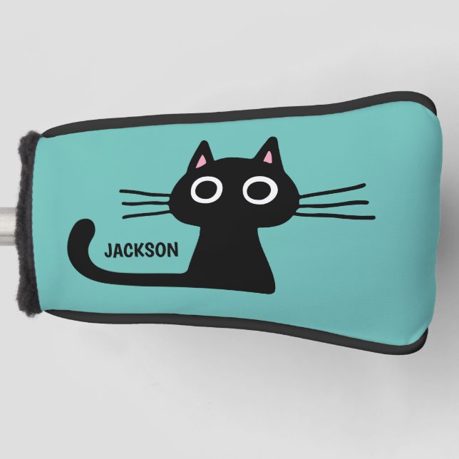 Niedlich Black Kitty Cat | Cool Kitten Personalisi Golf Headcover (Vorderseite)