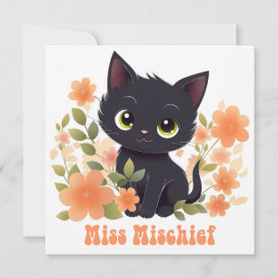 Niedlich Black Kitty Kawaii Chibi Einladung