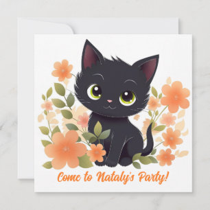 Niedlich Black Kitty Kawaii Chibi Einladung