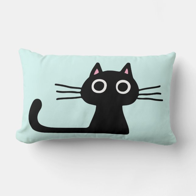 Niedlich Black Kitty | Quirky Cat mit langen Whisk Lendenkissen (Vorderseite)