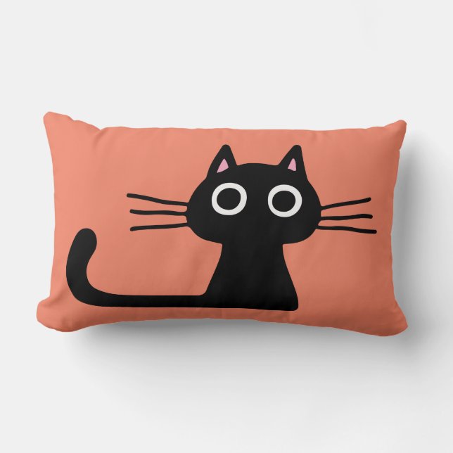 Niedlich Black Kitty | Quirky Cat mit langen Whisk Lendenkissen (Vorderseite)