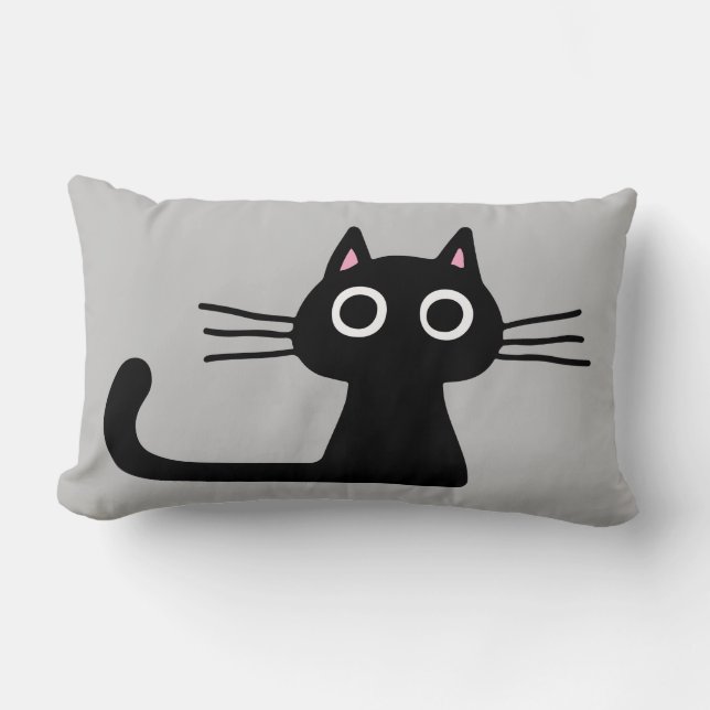 Niedlich Black Kitty | Quirky Cat mit langen Whisk Lendenkissen (Vorderseite)