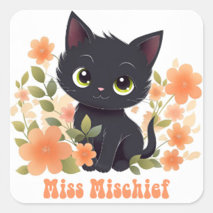 Niedlich Black Kitty Sticker Kawaii Chibi