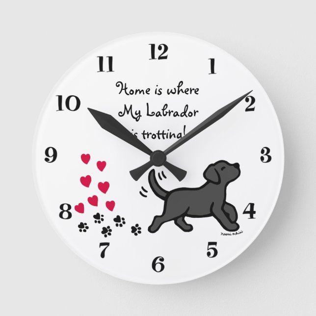 Niedlich Black Labrador Trotlock Runde Wanduhr (Vorderseite)