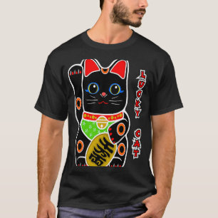 Niedlich Black Lucky Cat Maneki Neko Beckoning For T-Shirt