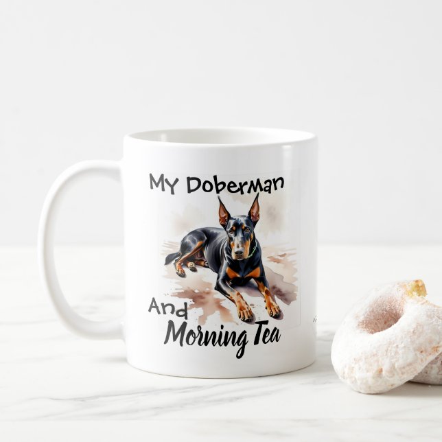 Niedlich Black On White ''Mein Doberman & Tee Kaffeetasse (Mit Donut)