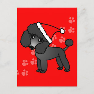 Niedlich Black Poodle Cartoon Weihnachtsmannmütze Feiertagspostkarte