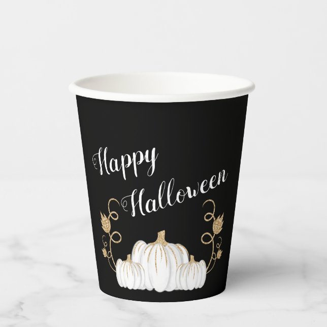 Niedlich Black Pumpkin Happy Halloween Pappbecher (Vorderseite)