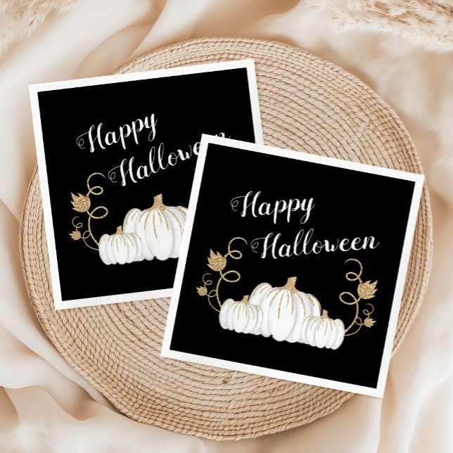 Niedlich Black Pumpkin Happy Halloween Serviette (Cute Black Pumpkin Happy Halloween Napkins)