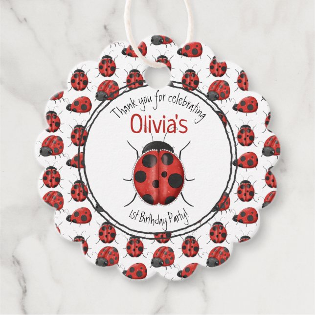 Niedlich Black Red Ladybug Muster Vielen Dank Geschenkanhänger (Vorderseite)