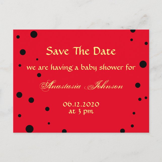 Niedlich Black Red Ladybug Save the Date Kinderdus Ankündigungspostkarte (Vorderseite)