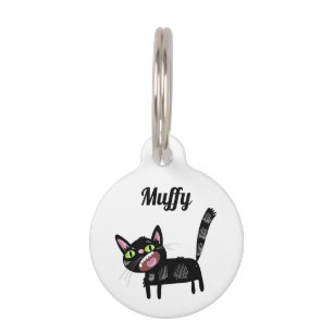 Niedlich Black Scruffy Cartoon Kitten Cat Haustiermarke