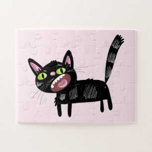 Niedlich Black Scruffy Cartoon Kitten Cat Puzzle