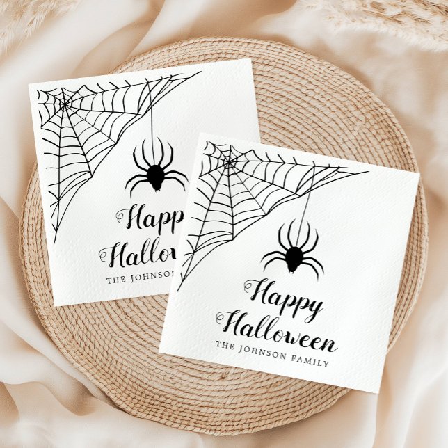 Niedlich Black Spider Happy Halloween Napkins Serviette (Cute Black Spider Happy Halloween Napkins)