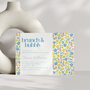 Niedlich-blau-gelbe Ditsy-Floral Brunch Bubbly Einladung