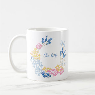 Niedlich Blau und Rosa Blume Kranz Personalisiert Kaffeetasse
