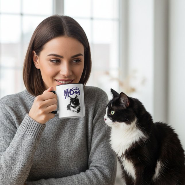 Niedlich Blau und Schwarz CAT-MAMA personalisieren Tasse (Von Creator hochgeladen)