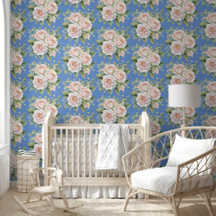 Niedlich-Blau-Weiß-Blume-Muster Kinderzimmer Kinde Tapete