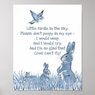 Niedlich Blau & Weiß Kaninchen Kinderzimmer Rhyton Poster