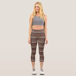 Niedlich-blaubraune Streifen Capri Leggings