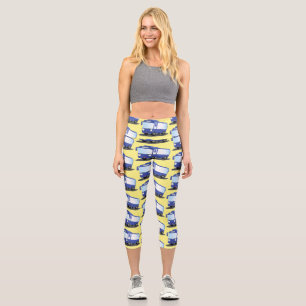 Niedlich-blaue Cartoon-Abbildung Capri Leggings