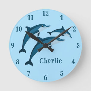 Niedlich-blaue Delphine Kinder Wall Clock Runde Wanduhr