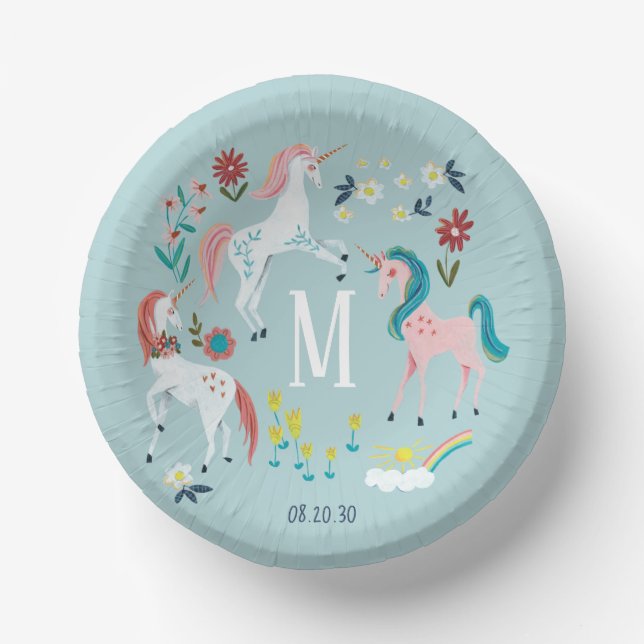 Niedlich-blaue Einhorngeburtstagsfeier Pappteller (Vorderseite)