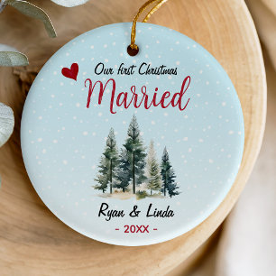 Niedlich blaue erste Weihnachtsbäume verheiratete Keramik Ornament