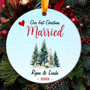 Niedlich blaue erste Weihnachtsbäume verheiratete Keramik Ornament