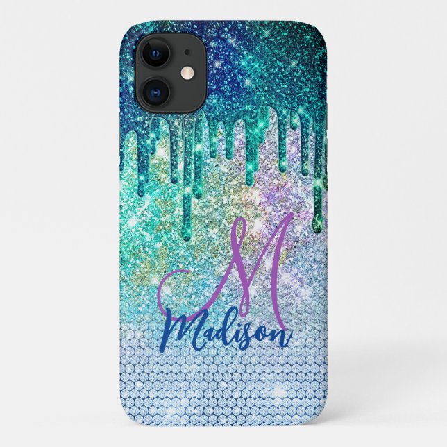 Niedlich-blaue Iridescent-Einhorn-Imitate Glitzer- Case-Mate iPhone Hülle (Rückseite)
