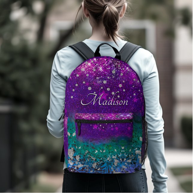 Niedlich blaue lila ombre Glitzer-Monogramm Bedruckter Rucksack (Von Creator hochgeladen)