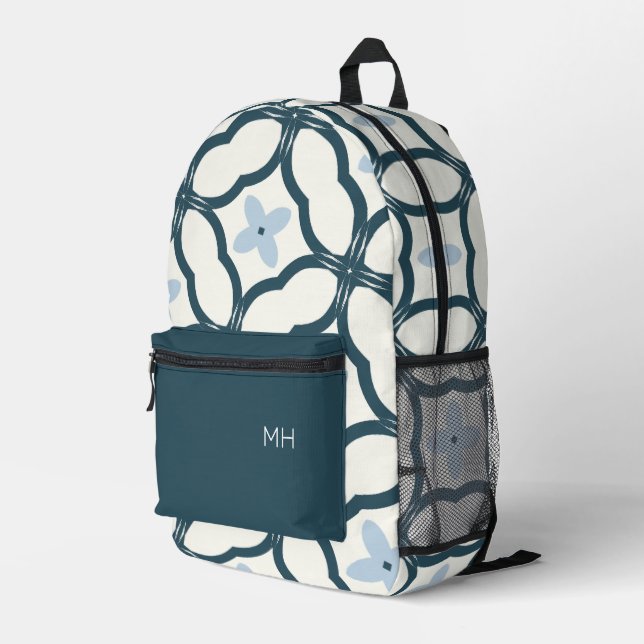 Niedlich-Blaue Mandala-Muster-Monogramm-Initialen Bedruckter Rucksack (Rückseitige Ecke Rechts)