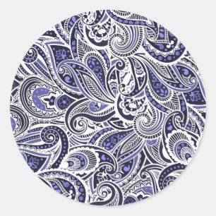 Niedlich-blaue Paisley-Muster Runder Aufkleber