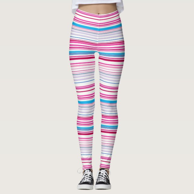 Niedlich-blaue Rosa Streifen Leggings (Vorderseite)